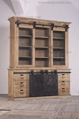 Nordic MID Century Furniture Nature Reclaimed Fir Wood Rustic Iron Door Hutch and Base Cabinet