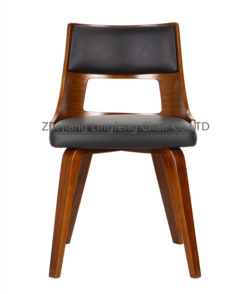 Modern Nordic PU Leather Walnut Wood Dining High Back Chair for Home Furniture