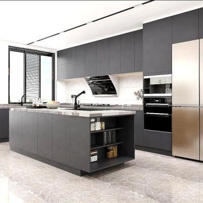 Australian Contemporary Best Luxury Walnut Plywood Modular Black Kitchen Cabinet for Sale