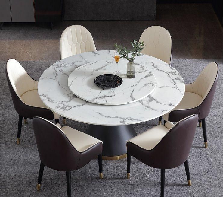 Wholesale Modern Design Custom PU Leather Legs Round Marble Dining Table