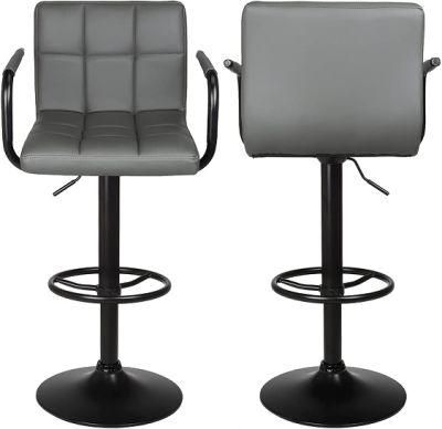 Modern Furniture Bar Stool Leather with Black Metal Base, Round Foot Rest