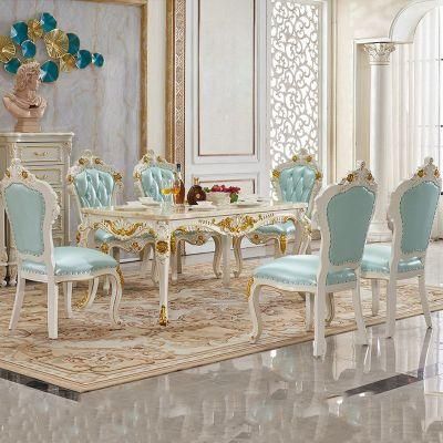 Dining Room Furniture Wood Carved Dining Table with Leather Chairs and Sideboard in Optional Furnitures Color