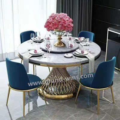 Luxury Hotel Furniture Round Shape Stainless Steel Golden Dining Table