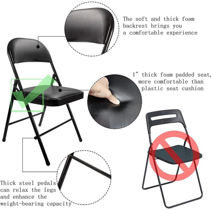 Cheap Synthetic Leather Padded Stackable Metal Folding Chair for Dining