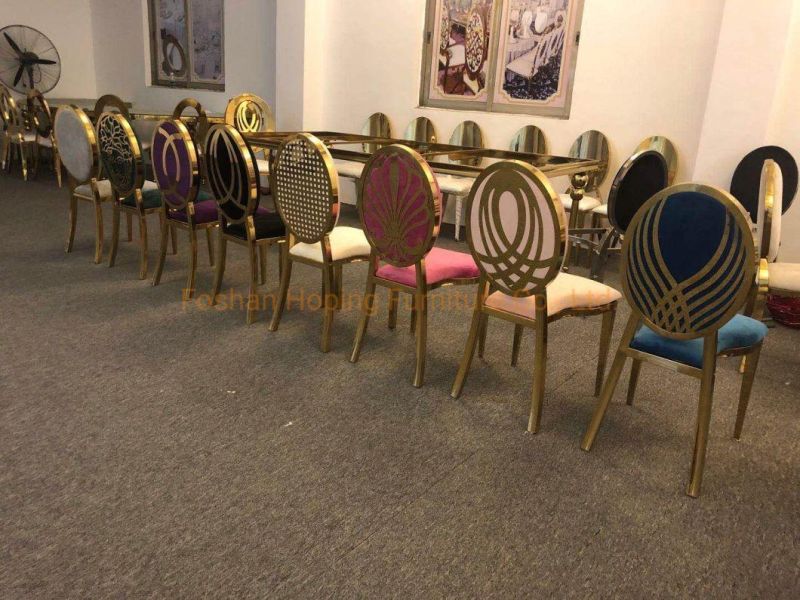 Gold Table and Chairs Set Fancy Wedding Metal Chair for Restaurant Chair Hot Sale High Quality Stackable Metal Banquet Chair Dining Furniture