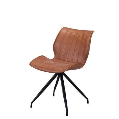Antique Style Home Cafe Furniture Superior Quality Kd Iron Steel Black Powder Coating Legs PU Leather Metal Swivel Chairs