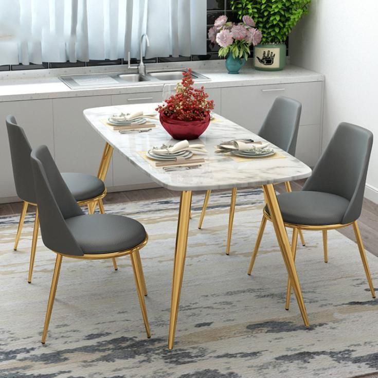 Nordic Restaurant Casual Marble Leather Dining Table with Chair Sets