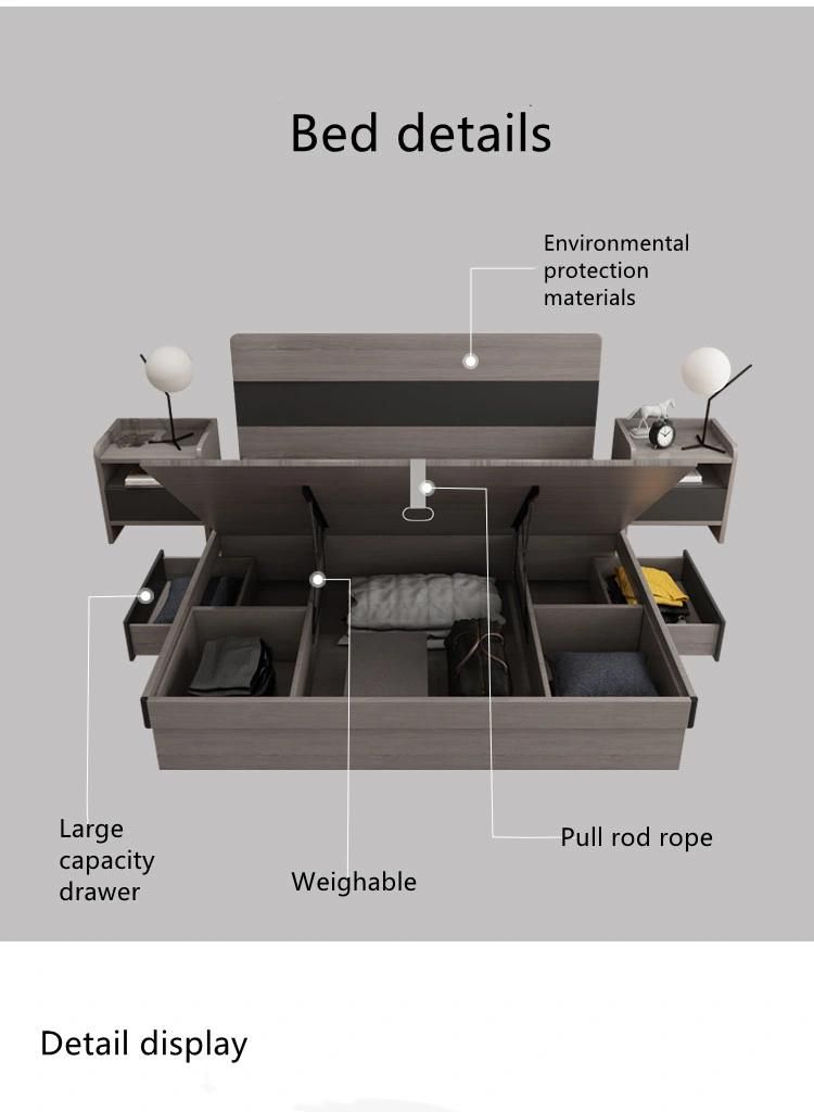 Dark Black Color PU Leather Short Backrest Storage Multi-Function King Double Single Size Beds
