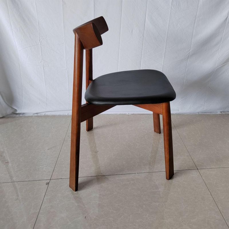Retro Style Solid Wood Frame Dining Chair for Cafe Restaurant Black Leather Upholstered Chair