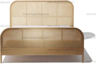 Elegant Rattan Upholstery Furniture Nature Ash and Nature Rattan Queen Bed Frame
