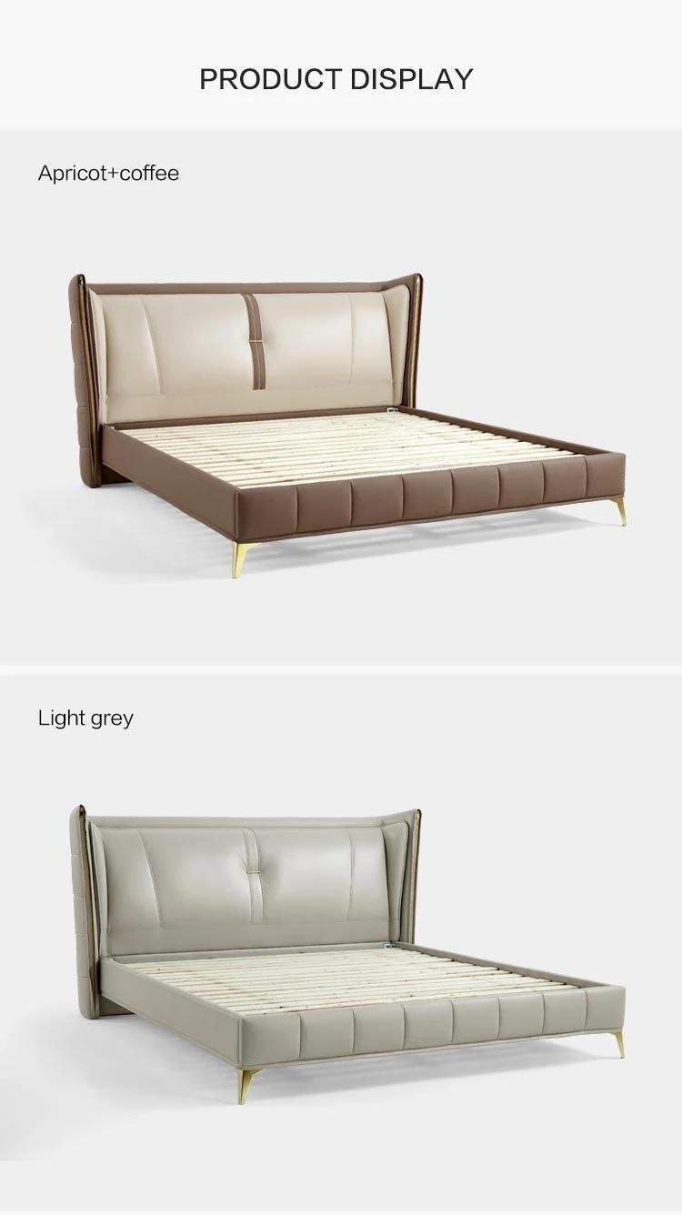 Linsy Modern Style Brown Genuine Leather King Size Bed R672