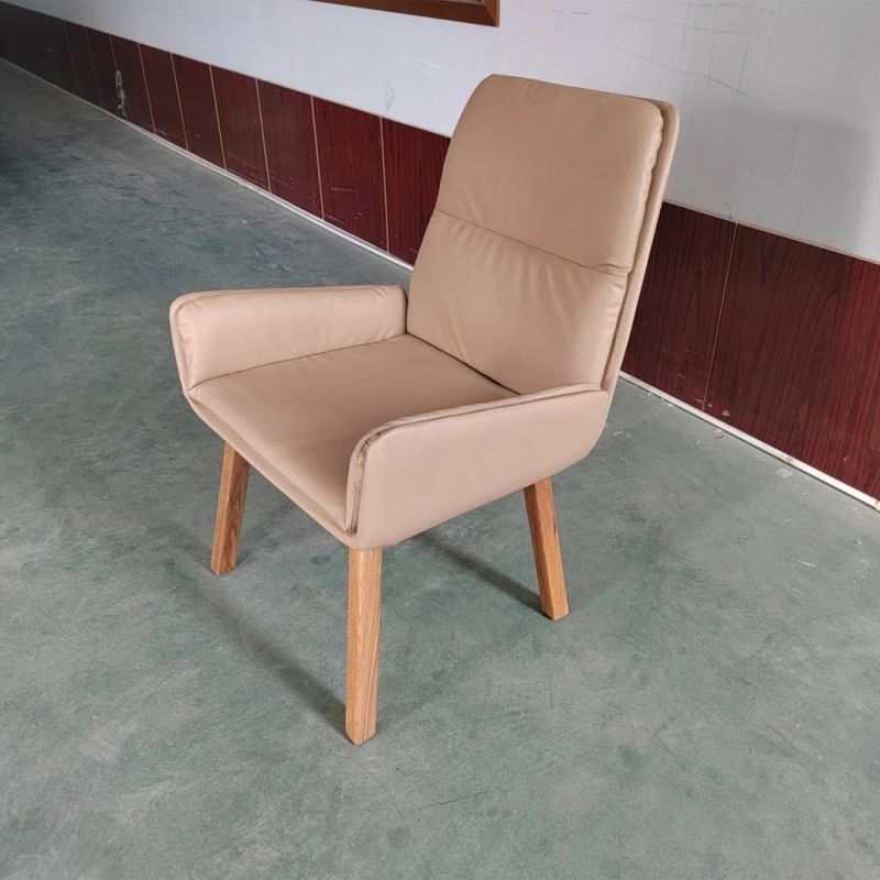 Hotel Furniture Leather Upholstered Chair for Hotel Room Desk Solid Wood Frame Dining Chair