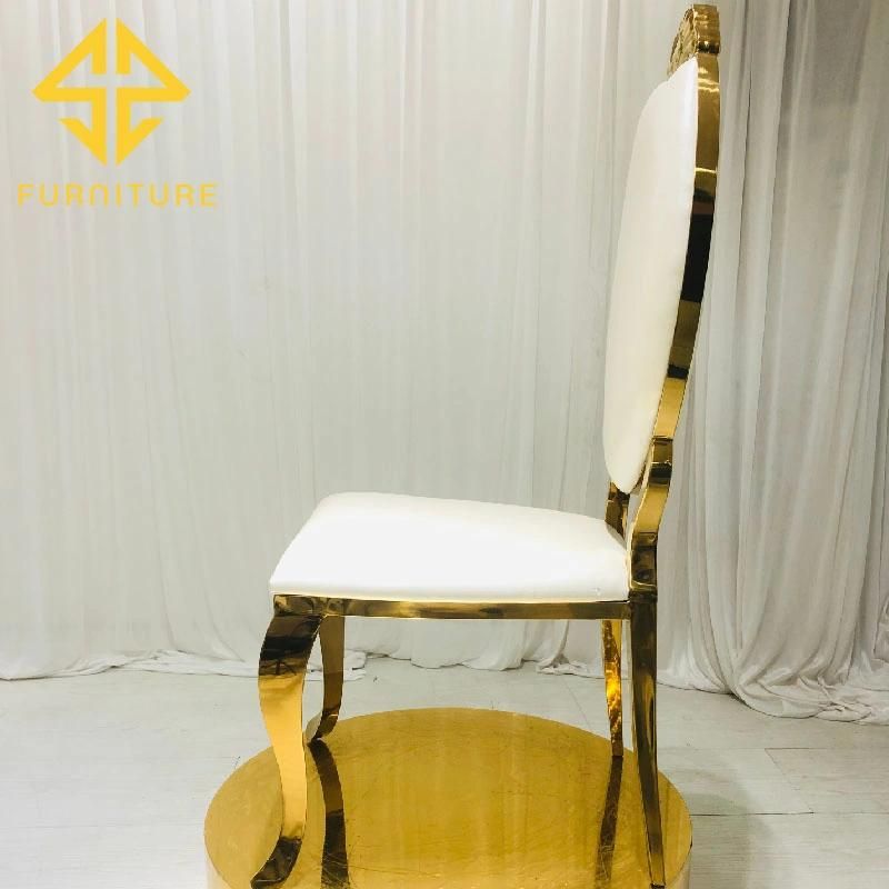 White Leather Cushion High Back Stainless Steel Dining Chair Hotel Furniture Wedding Chair