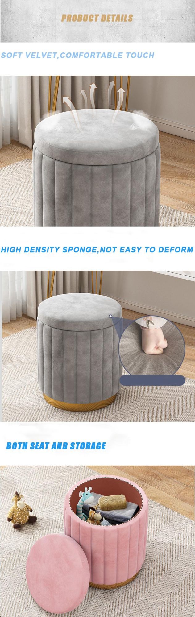 Nordic Home Living Room Furniture Sofa Chair Light Luxury Cosmetic Stool Household Round Stool
