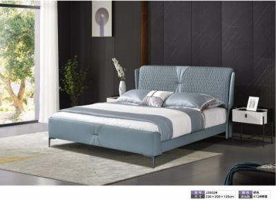 Popular Modern Wooden Home Hotel Bedroom Furniture Bedroom Set Wall Sofa Double Bed Leather King Bed (UL-BEJ2002)