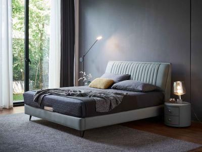 Modern China Wholesale Factory Price Blue Leather Bed King Size Bed Double Bed a-Wf019
