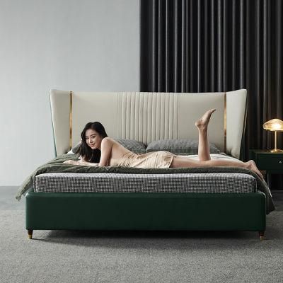 OEM/ODM European Luxury Modern Bedroom Furniture Bedding Set Tufted Soft King Size Double Wood Frame Leather Bed