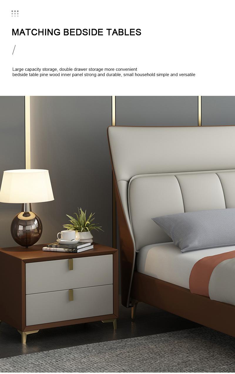 Luxury Designer High Quality Modern Leather Bedroom Furniture 1.8m Double Bed
