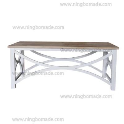 French Classic Provincial Vintage Furniture Grey White Reclaimed Fir Wood and Pure White Solid Wood Base High Tea Table