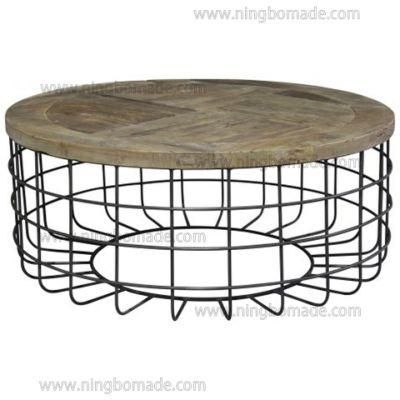 Classic French Casement Furniture Weather Reclaimed Elm Rusitc Black Iron Round Coffee Table
