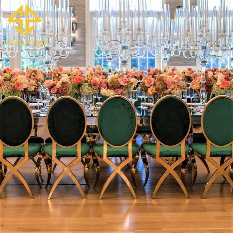 Modern Golden Cross Leg Green Velvet Wedding Chair for Banquet Event Reception