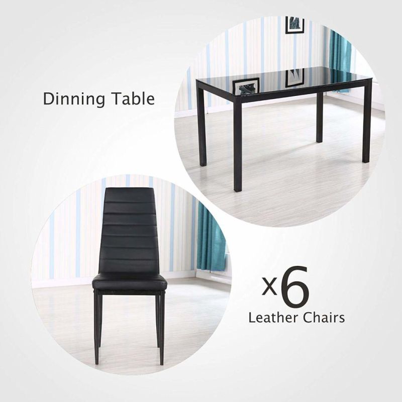 Black Glass Home Kitchen Furniture Leather Chairs Kitchen Furniture Dining Room Set Table