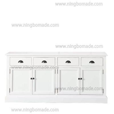 Effortless Hamptons Style Furniture White Poplar Wood 4 Drawers 4 Doors Buffet Cabinet