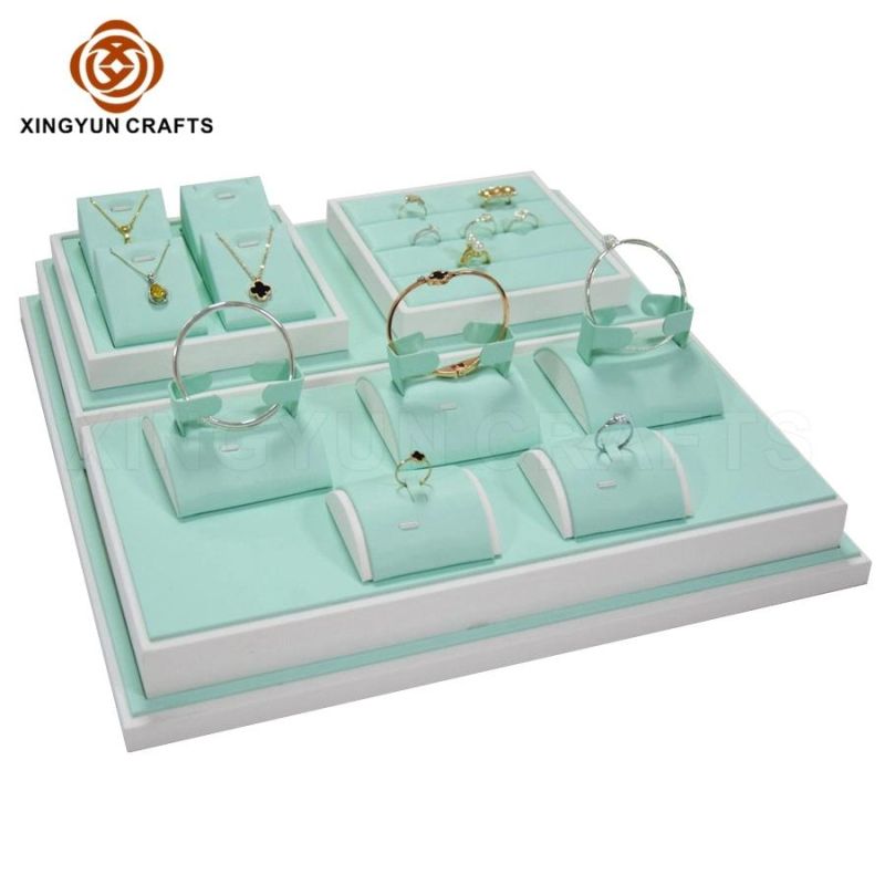 Wholesale Leather Earring Ring Necklace Bangles Showcase Set Jewelry Trays Display Stand for Luxury Shops