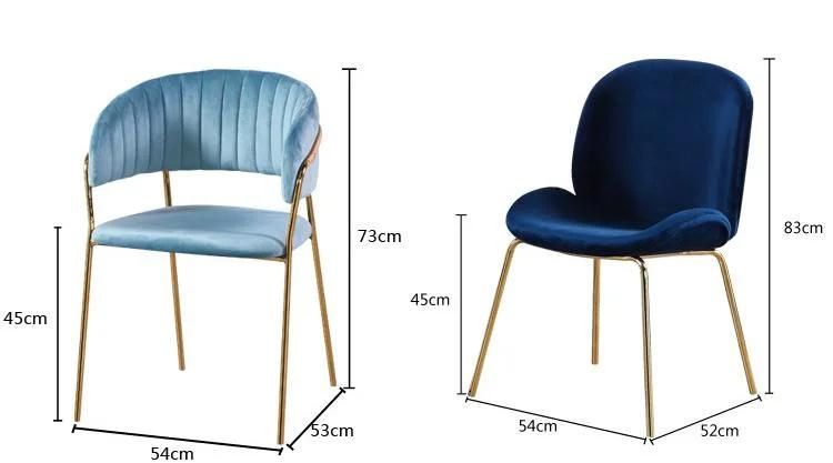 Modern Leisure Home Restaurant Cafe Furniture Velvet Upholstered Golden Frame Dining Chair for Living Room