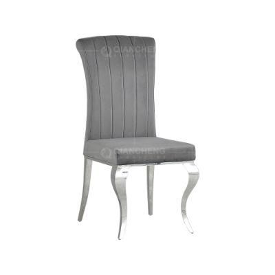 Gray Fabric Stainless Steel Legs Dining Chair for Home