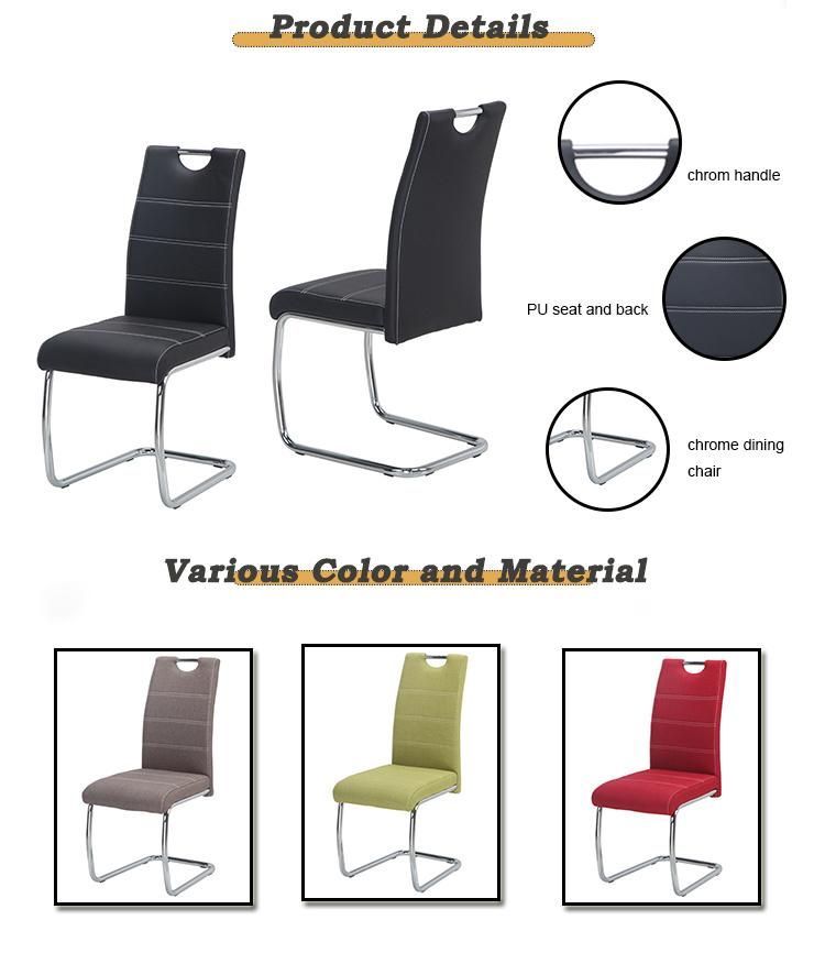 High Quality Home Office Restaurant Furniture Upholstered Seat Black PU Leather Dining Chair with Chromed Base
