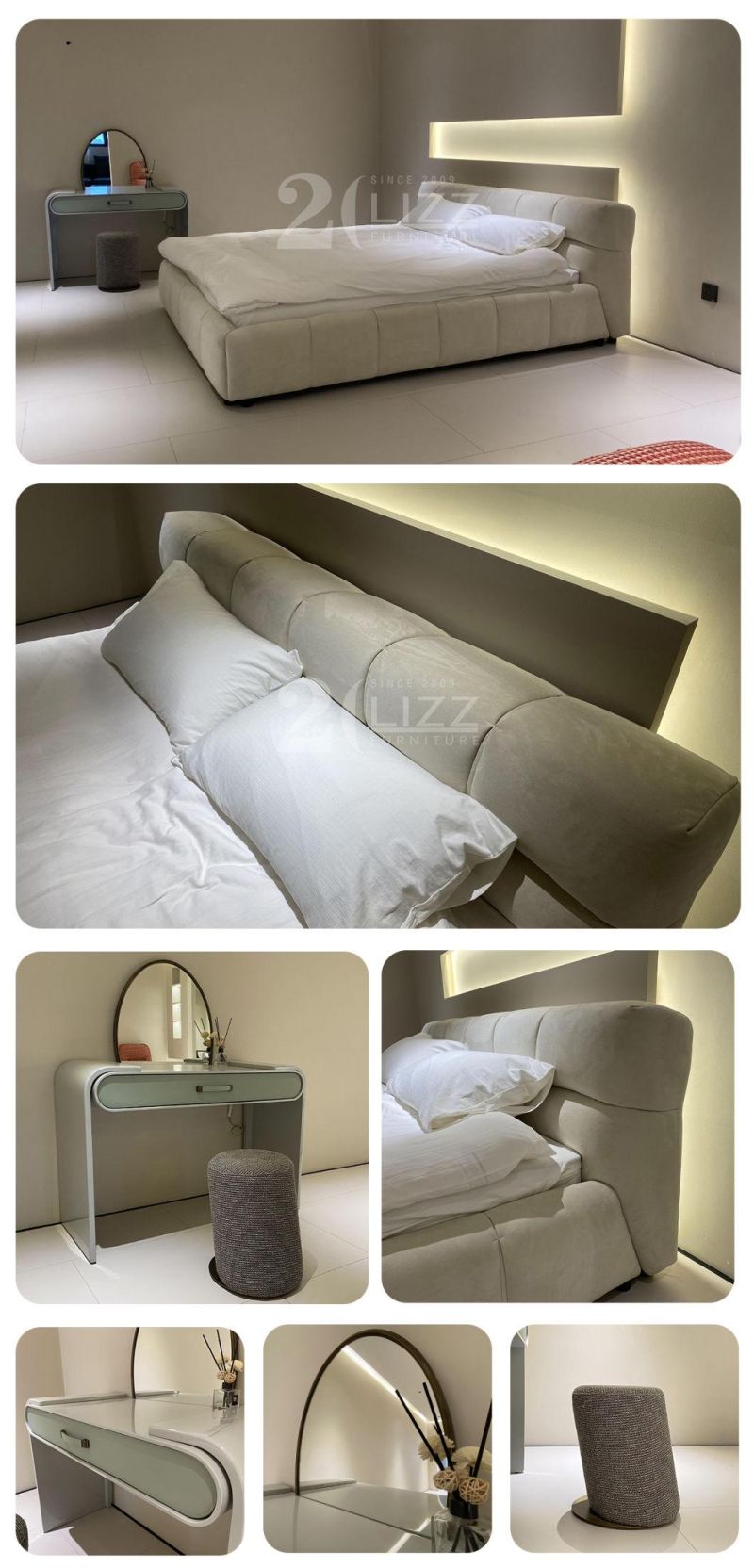 Latest China Wholesale Modern Low Headrest Bedroom Furniture Low Headrest Fabric Bed Set