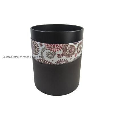 Paper Wastebasket Without Lid PU Leather Round Decorative Trash Bin