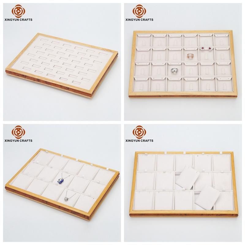 Wholesale Leather jewelry Tray Wooden Pendant Showcase Wood Tray for 24 Pendants