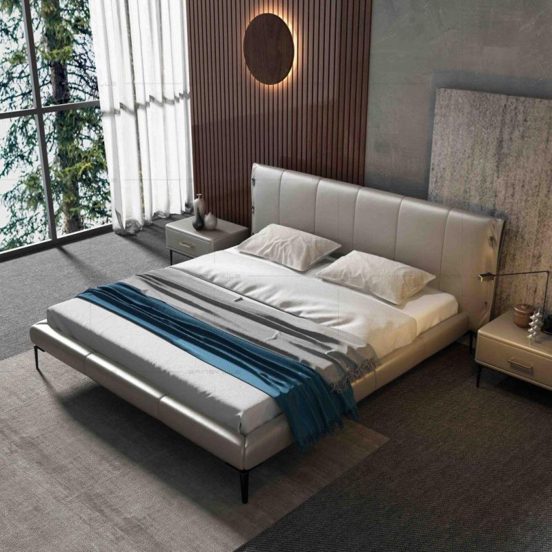 Top Selling Bed with Slim Headboard Italian Design Bed for Bedroom Furniture