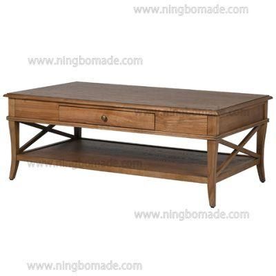 Coastal English House Furniture White/Brown Poplar Wood Coffee Table