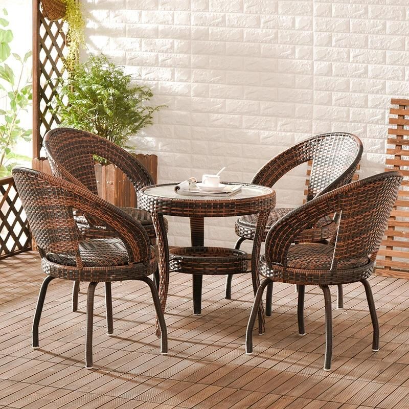 Flexible Dining Chair Rotation Lifting Restaurant Leather Swing Rattan Chair Table