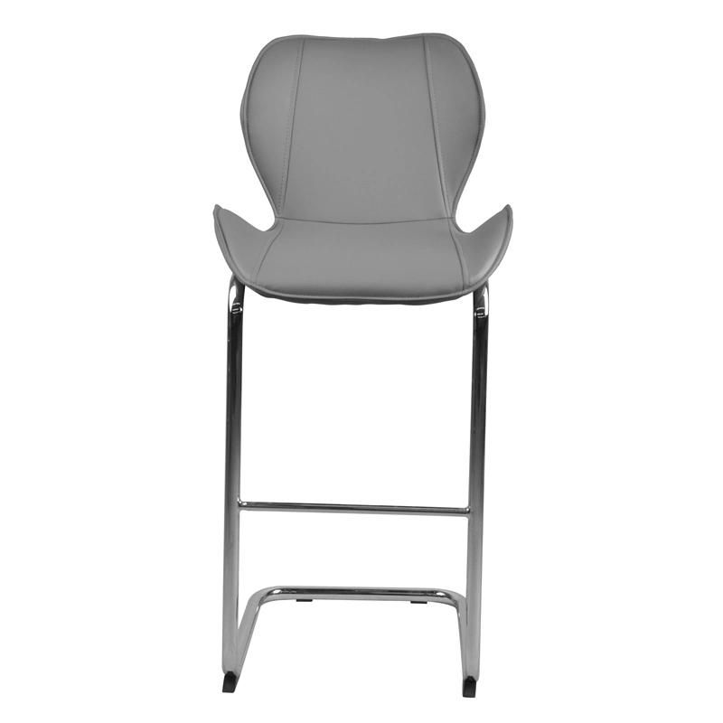 High Quality Kitchen Counter Hotel Restaurant Grey High Chair Leather Seat Home Bar Stool with Footrest Black Legs