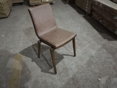 Brown Leather Dark Wood Color with No Arms Cafe Chair From Chinese Factory