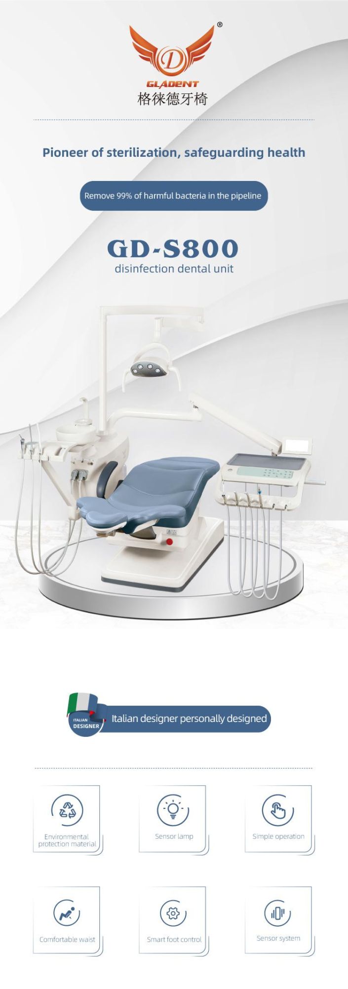 Foshan Dental Chair Unit Price with Micro Fiber Leather Cushion