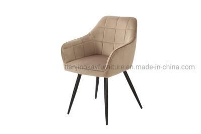 Italian Luxury Elegant Cap Velvet Fabric Dining Room Set Chairs Furniture with Gold Metal Leg