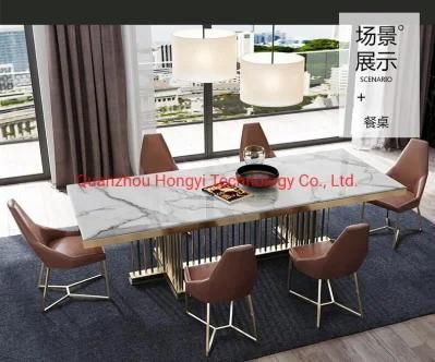 Luxury Italian Leather Dinner Dining Table and Chairs 6 Luxury Dining Chairs Modern Marble Dining Room Furniture Table Set