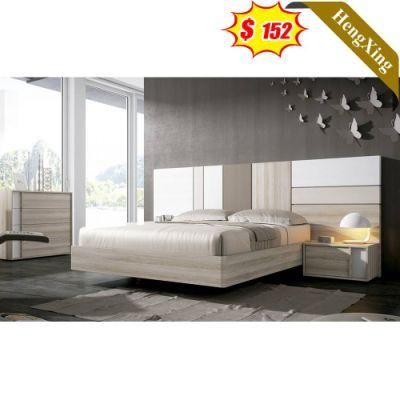 Modern Nordic Style Large Backrest Wooden Melamine Laminated Bedroom Bed Set with Night Stand