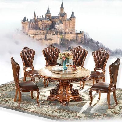 Dining Room Furniture Marble Top Round Dinner Table with Leather Sofa Chairs and Cupboard in Optional Furnitures Color