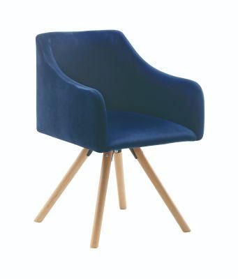 Dark Blue Fabric Wood Legs Bar Chair