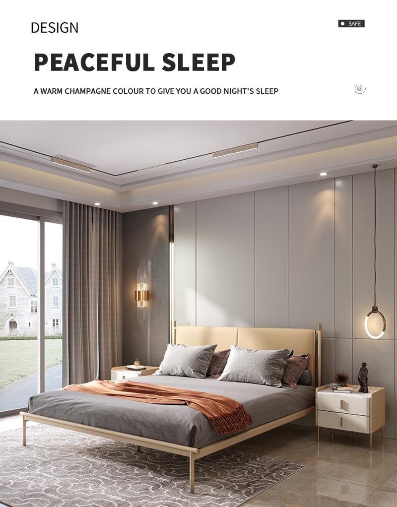 Luxury Home Furniture Bedroom Set Steel Base Leather Bed