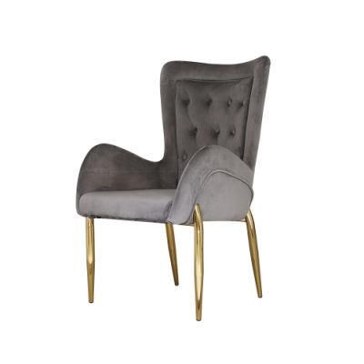Dark Grey Long Back Modern Tufted Fabric Dining Chair