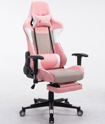 Pink Mesh Reclining Gaming Chair with Footrest