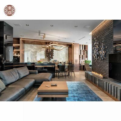 Modern Genuine Leather Sofa Metal Base Set for Hotel Apartment