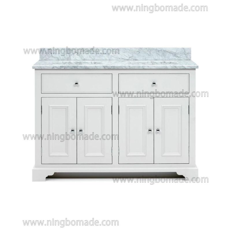 Understated Natural Timbers Furniture White Birch Base Artifical Marble Top Double Basin Bathroom Cabinet